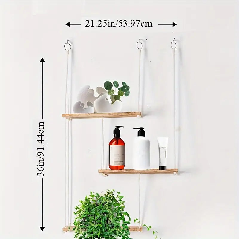 3-Tier Adjustable Boho Wooden Floating Shelves