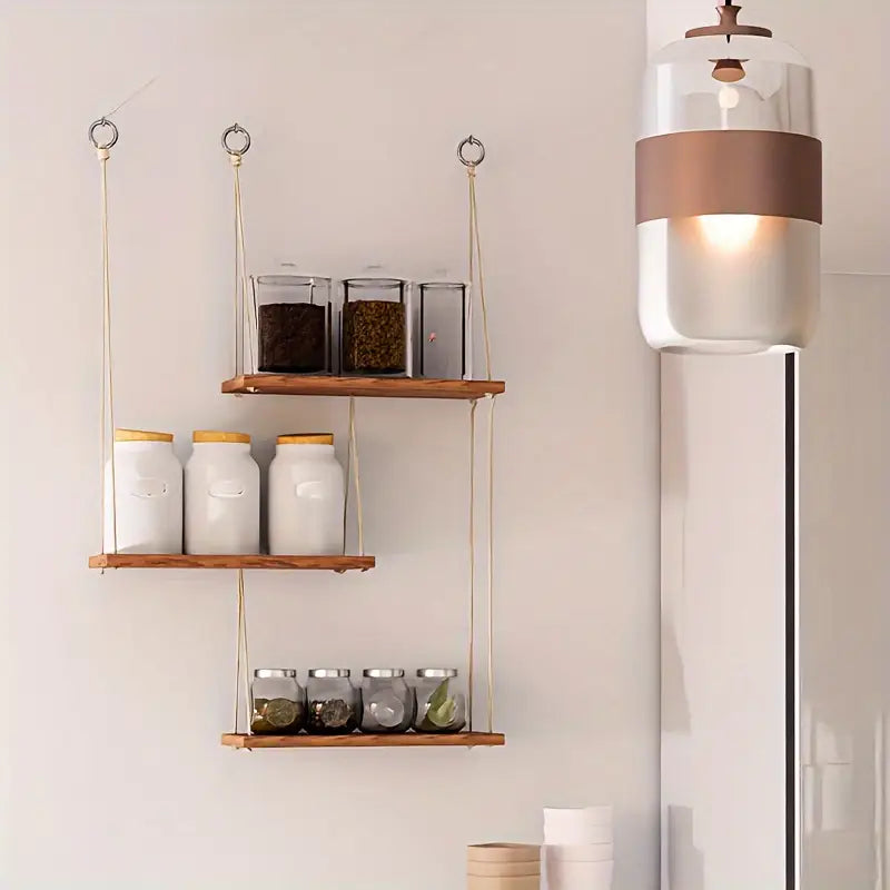 3-Tier Adjustable Boho Wooden Floating Shelves