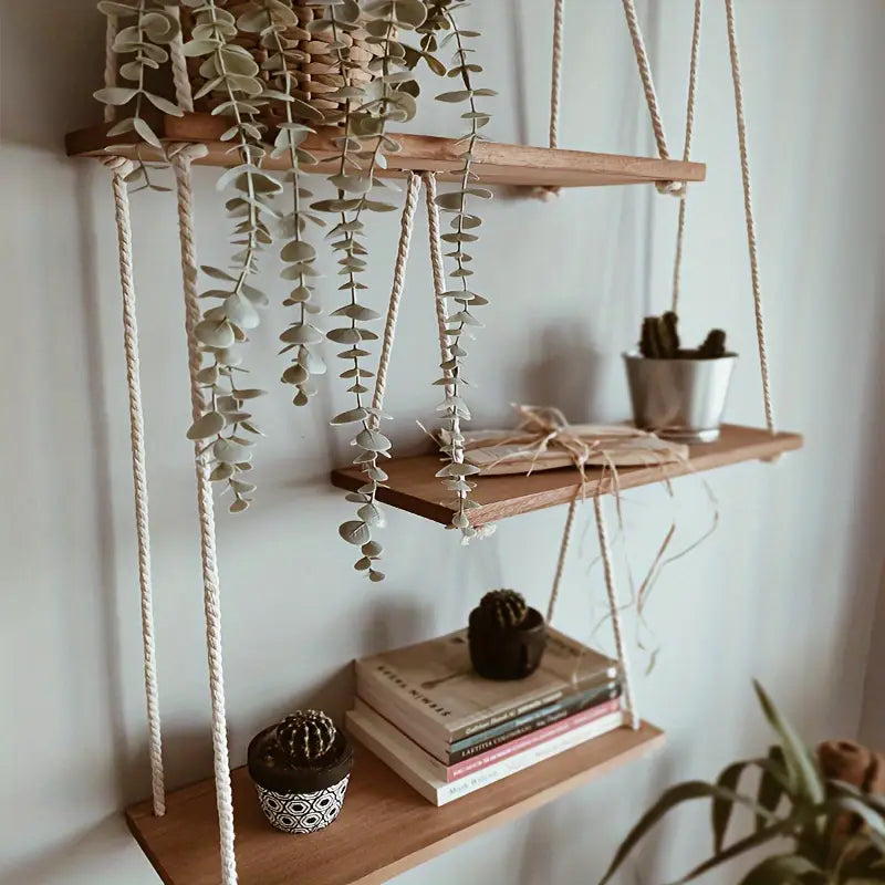 3-Tier Adjustable Boho Wooden Floating Shelves