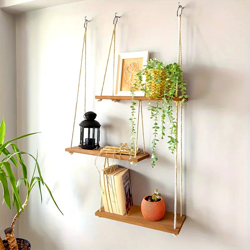 3-Tier Adjustable Boho Wooden Floating Shelves