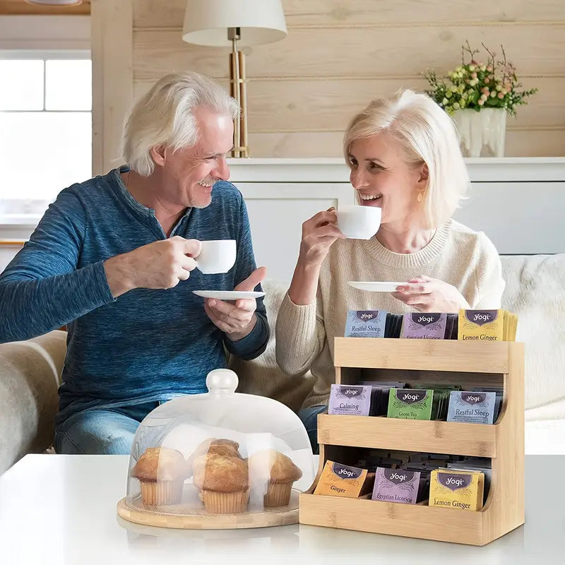 3-Tier Wooden Tea & Coffee Organizer Rack