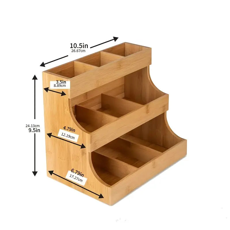 3-Tier Wooden Tea & Coffee Organizer Rack