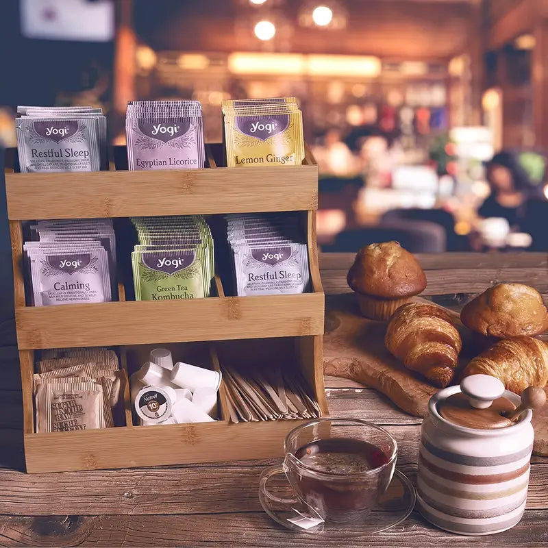 3-Tier Wooden Tea & Coffee Organizer Rack